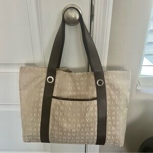 BVLGARI Logomania Canvas Tote Bag w/ Pouch